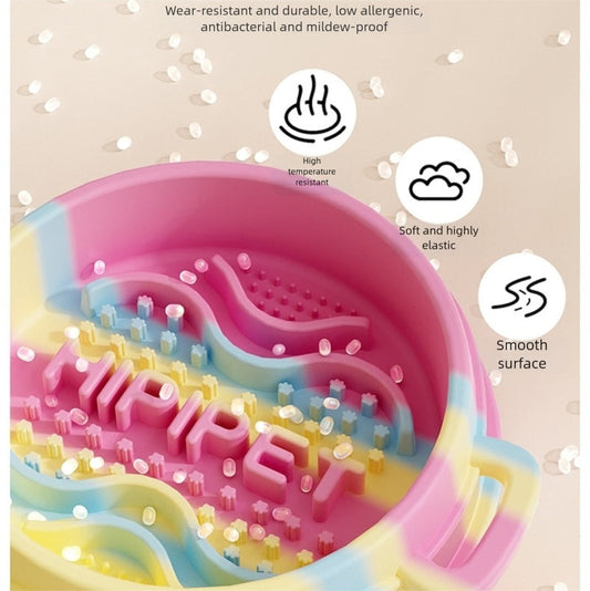 KFX-6192189 Slow Feed Silicone Dog Bowl with Double-Ear Handles and Maze Design for Healthy Eating
