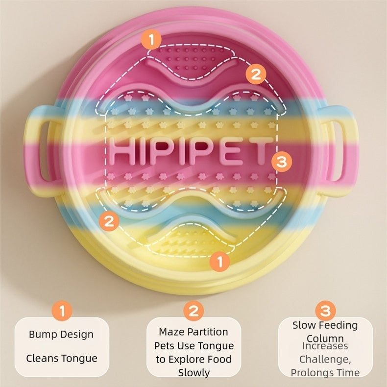KFX-6192189 Slow Feed Silicone Dog Bowl with Double-Ear Handles and Maze Design for Healthy Eating