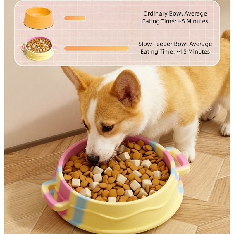 KFX-6192189 Slow Feed Silicone Dog Bowl with Double-Ear Handles and Maze Design for Healthy Eating