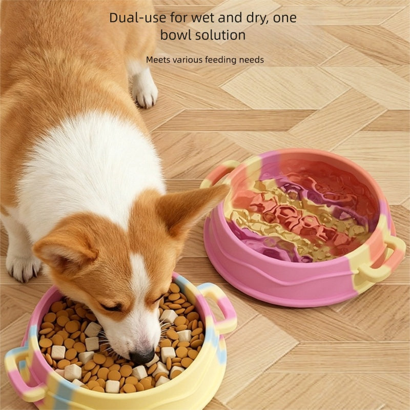 KFX-6192189 Slow Feed Silicone Dog Bowl with Double-Ear Handles and Maze Design for Healthy Eating