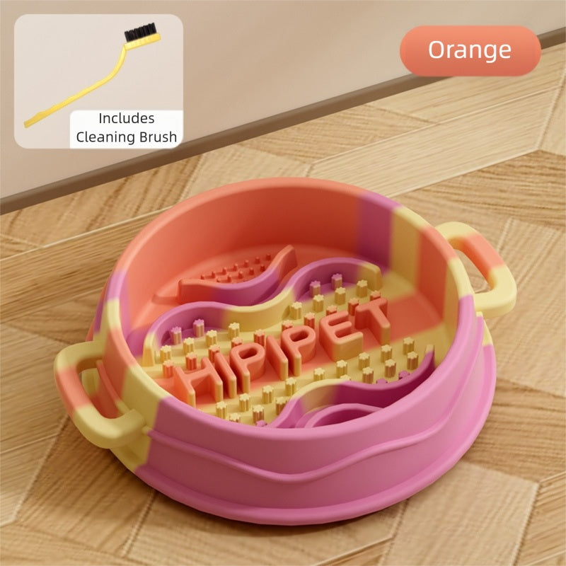 KFX-6192189 Slow Feed Silicone Dog Bowl with Double-Ear Handles and Maze Design for Healthy Eating