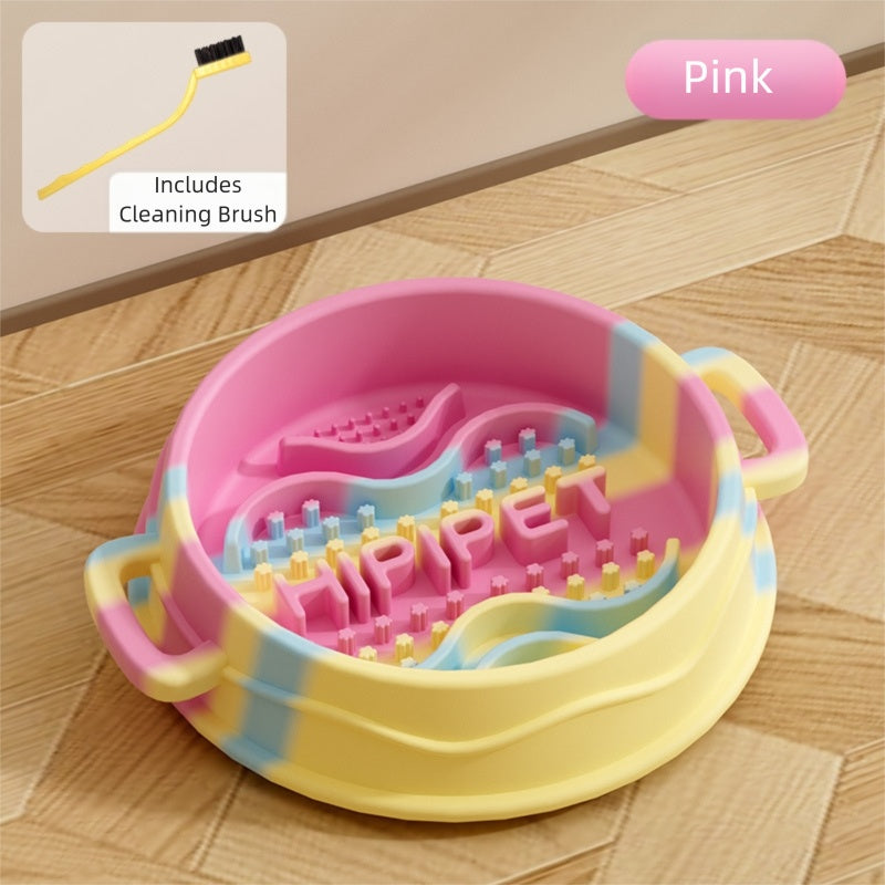 KFX-6192189 Slow Feed Silicone Dog Bowl with Double-Ear Handles and Maze Design for Healthy Eating