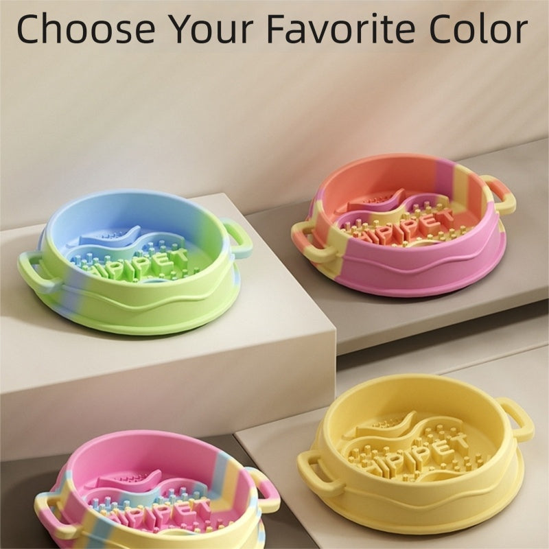 KFX-6192189 Slow Feed Silicone Dog Bowl with Double-Ear Handles and Maze Design for Healthy Eating