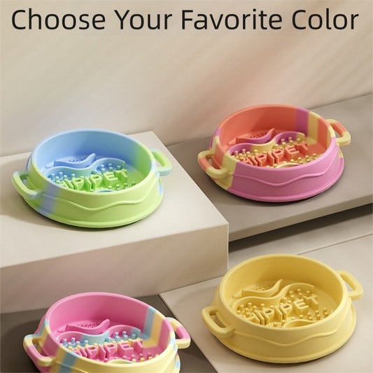 KFX-6192189 Slow Feed Silicone Dog Bowl with Double-Ear Handles and Maze Design for Healthy Eating