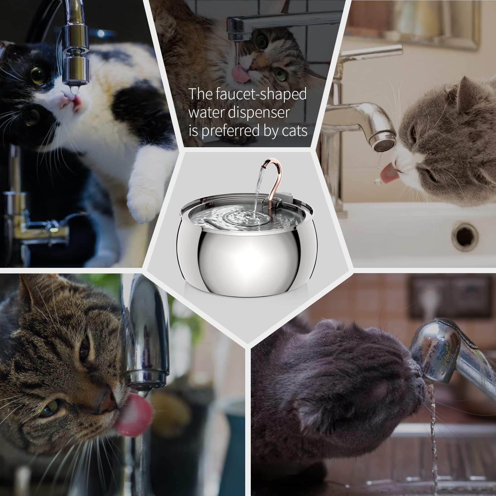 KFX-6194237 4L Stainless Steel Gooseneck Water Dispenser with Copper Tube for Cats and Dogs