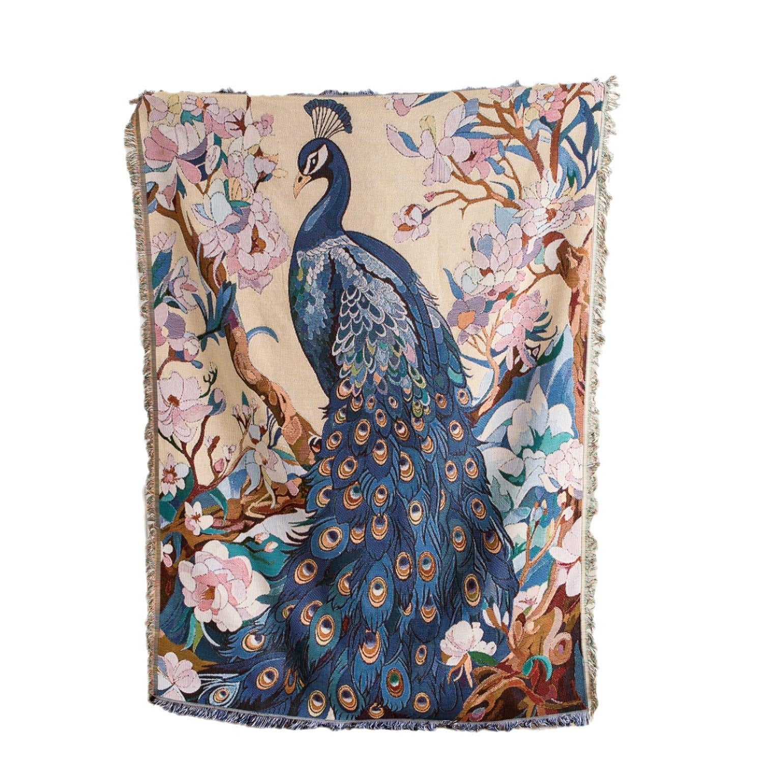 KFX-6195005 Nordic Style Leisure Blanket in Blue Peacock and Green Peacock – Soft Polyester, Multiple Sizes Available