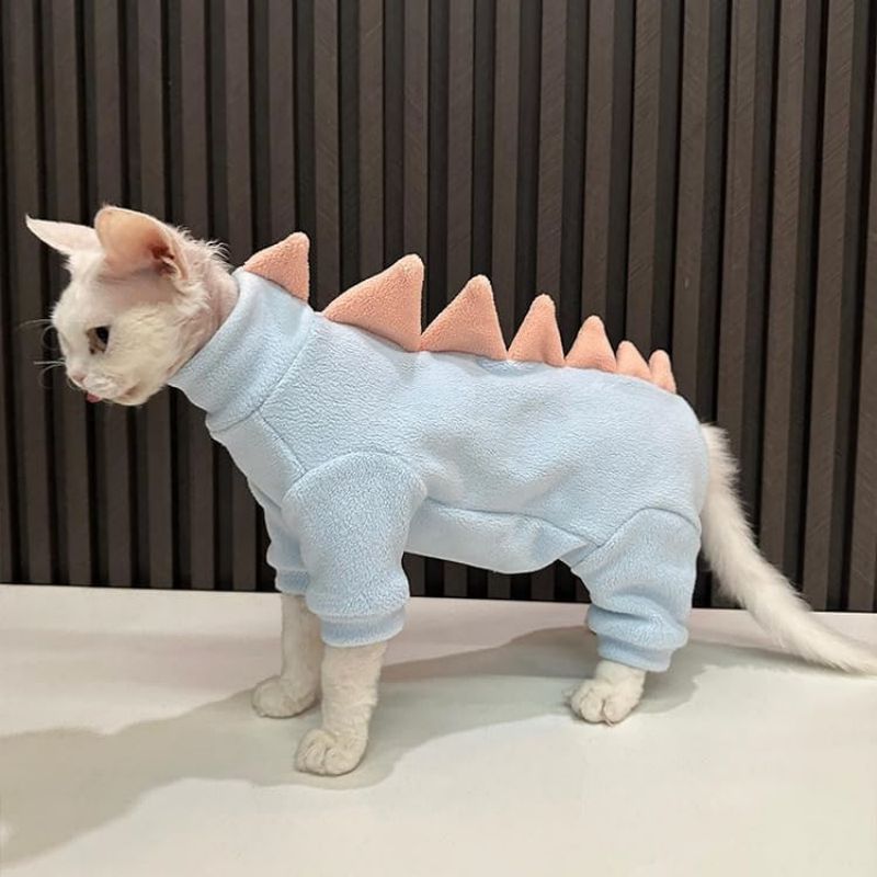KFX-6195645 Hairless Cat Dinosaur Costume – Fleece Outfit for Sphynx, Cornish Rex, and Devon Rex