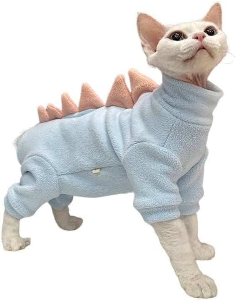 KFX-6195645 Hairless Cat Dinosaur Costume – Fleece Outfit for Sphynx, Cornish Rex, and Devon Rex