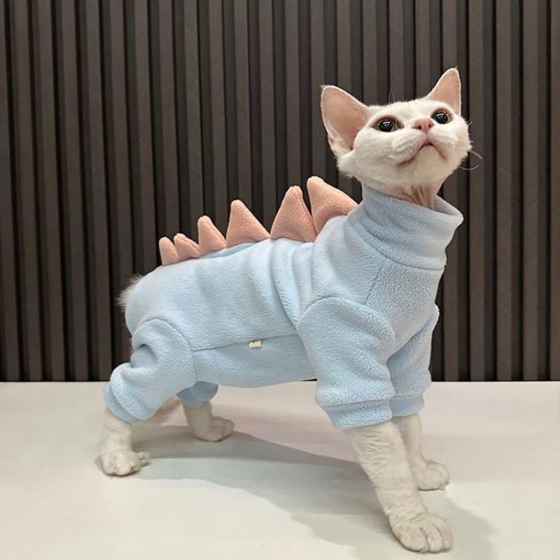 KFX-6195645 Hairless Cat Dinosaur Costume – Fleece Outfit for Sphynx, Cornish Rex, and Devon Rex