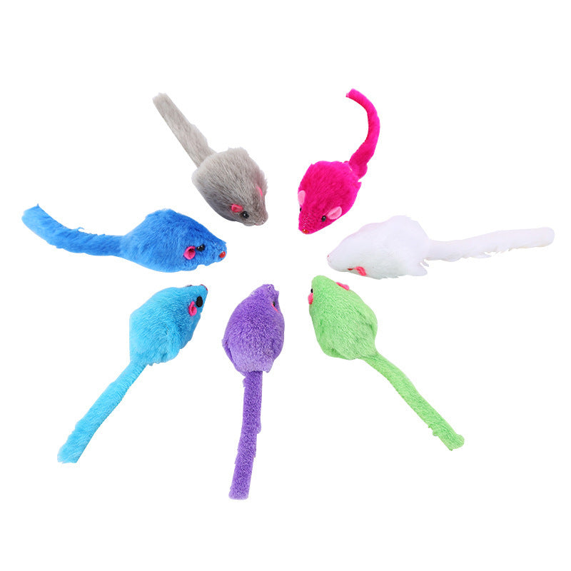 KFX-6196797 Colorful Plush Mouse Pet Toy for Cats - Soft Biting Toy, 11cm Length