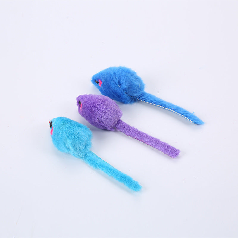 KFX-6196797 Colorful Plush Mouse Pet Toy for Cats - Soft Biting Toy, 11cm Length