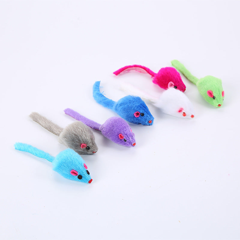 KFX-6196797 Colorful Plush Mouse Pet Toy for Cats - Soft Biting Toy, 11cm Length