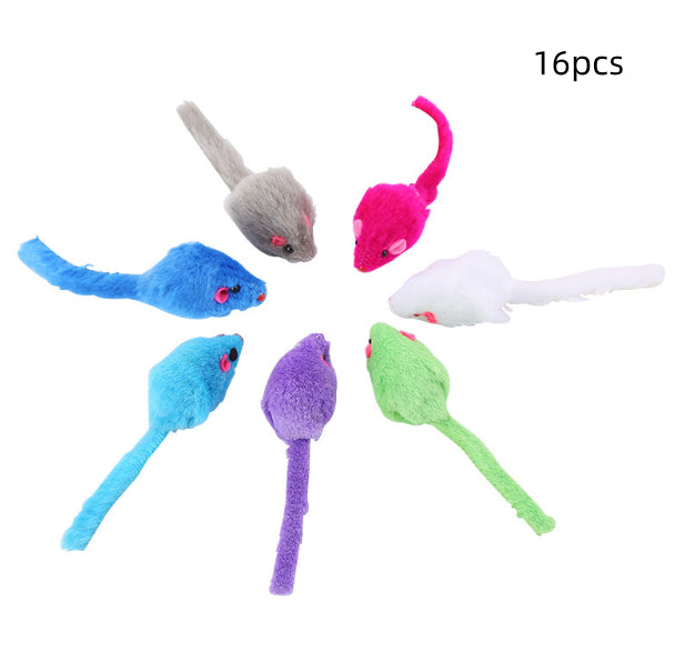 KFX-6196797 Colorful Plush Mouse Pet Toy for Cats - Soft Biting Toy, 11cm Length