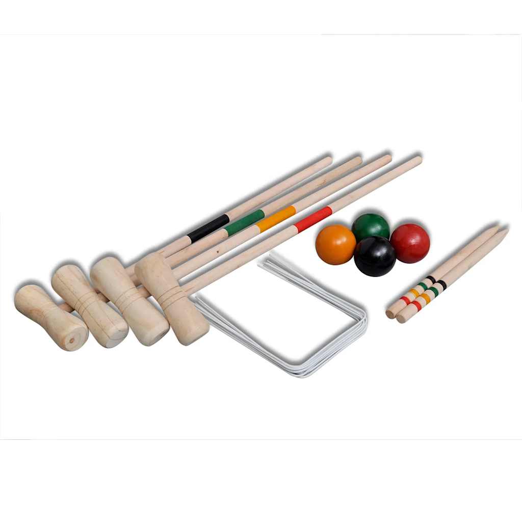 KFX-6197437 Wooden Croquet Set for 4 Players – Includes Mallets, Balls, Hoops, and Stakes