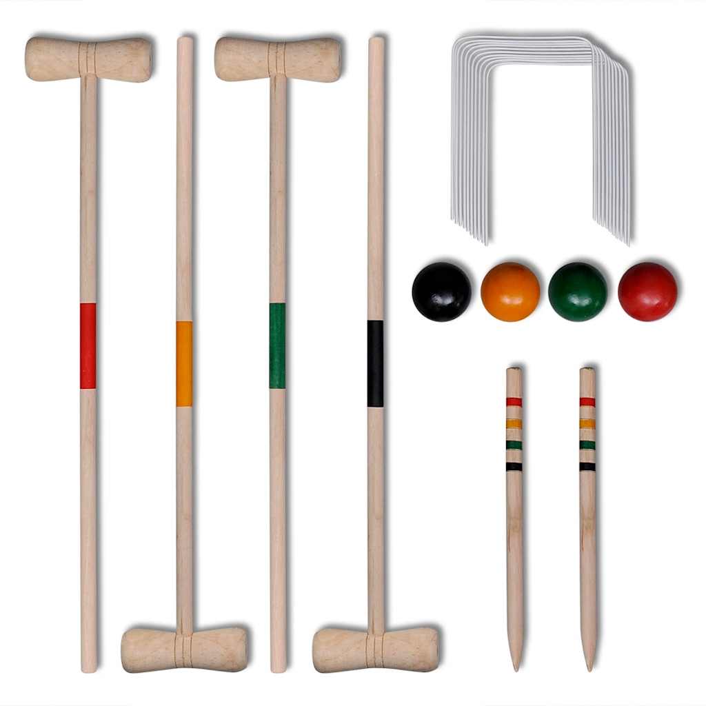 KFX-6197437 Wooden Croquet Set for 4 Players – Includes Mallets, Balls, Hoops, and Stakes