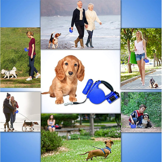 KFX-6197949 Retractable 4.5m Dog Leash with LED Light and Waste Bag Dispenser