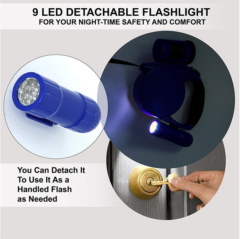 KFX-6197949 Retractable 4.5m Dog Leash with LED Light and Waste Bag Dispenser