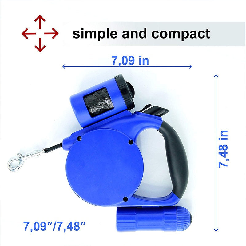 KFX-6197949 Retractable 4.5m Dog Leash with LED Light and Waste Bag Dispenser