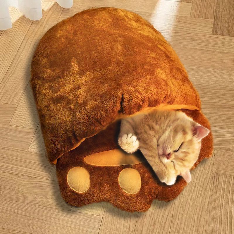 KFX-6198205 Cozy Bear Paw Cat Bed - Thickened Semi-Closed Nest for Cats and Small Dogs