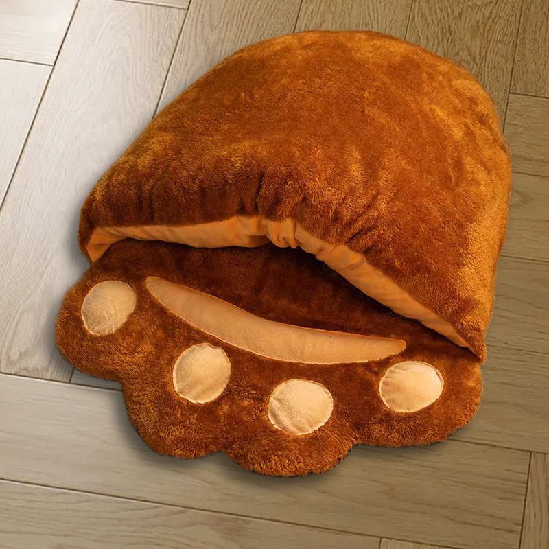 KFX-6198205 Cozy Bear Paw Cat Bed - Thickened Semi-Closed Nest for Cats and Small Dogs