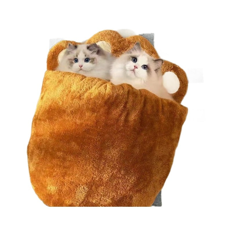 KFX-6198205 Cozy Bear Paw Cat Bed - Thickened Semi-Closed Nest for Cats and Small Dogs
