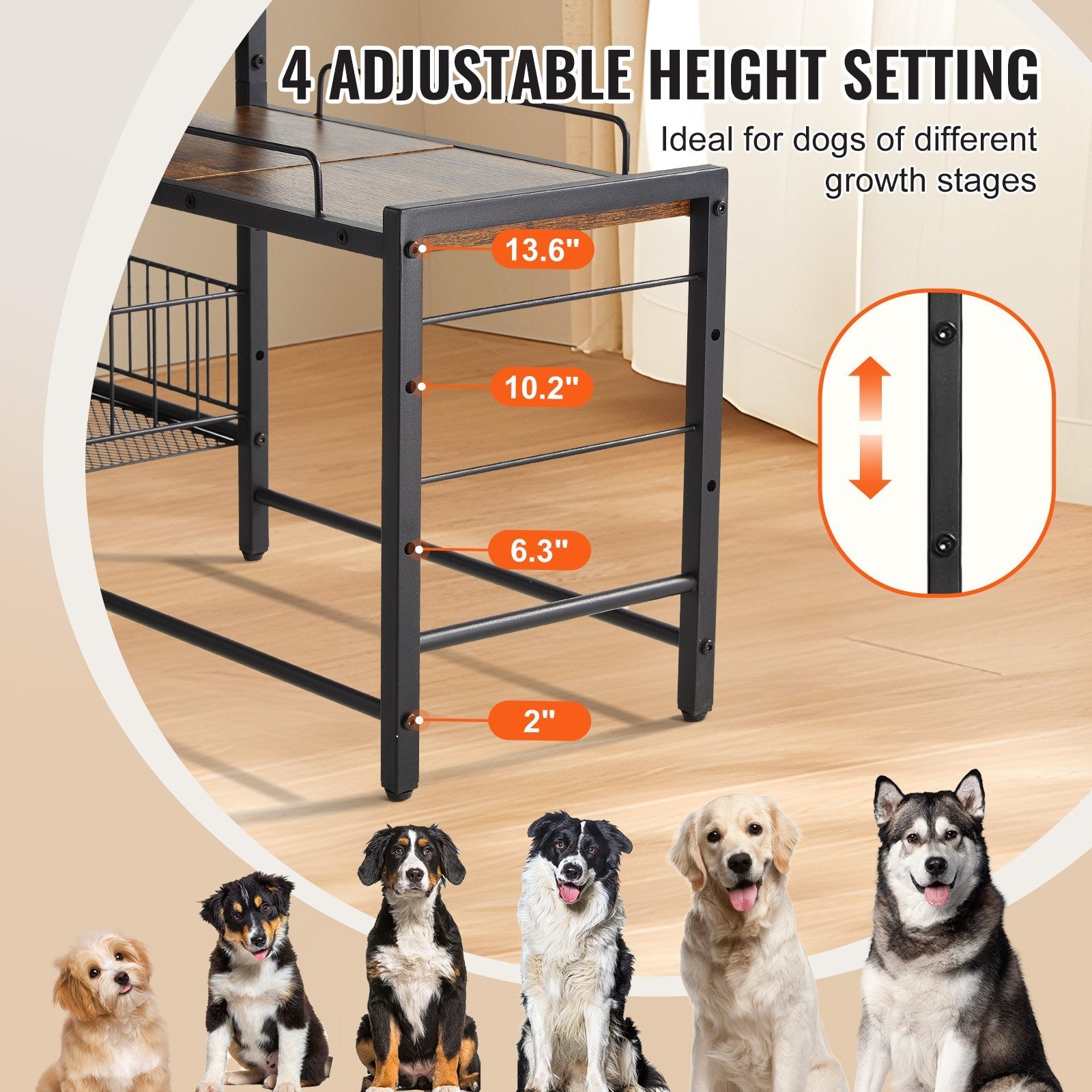 KFX-6199613 Elevated Pet Feeding Station with Storage for Bowls, Toys, and Treats, Adjustable Height Design for All Dog Sizes