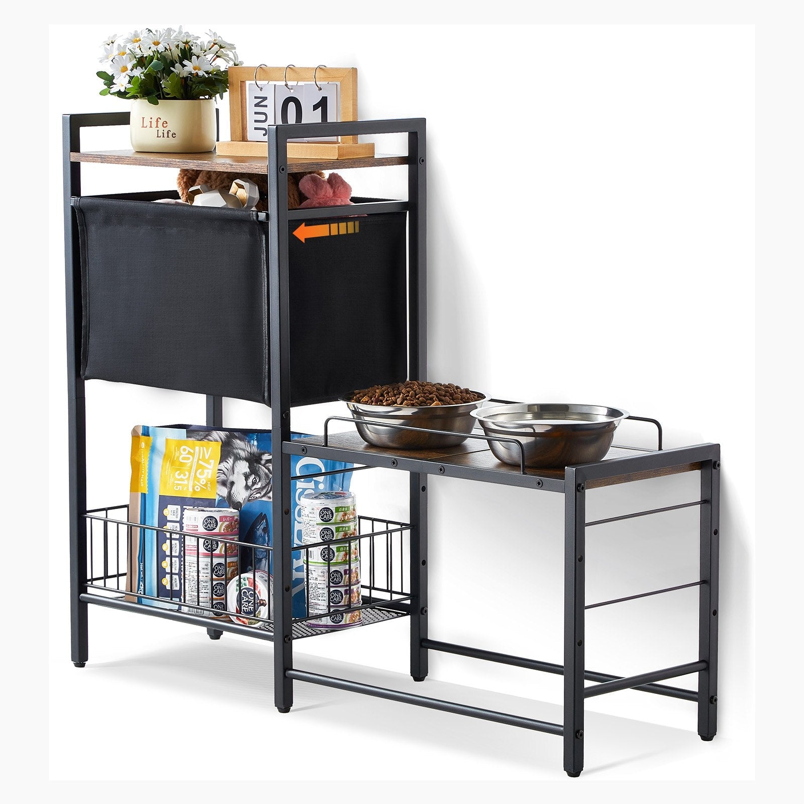 KFX-6199613 Elevated Pet Feeding Station with Storage for Bowls, Toys, and Treats, Adjustable Height Design for All Dog Sizes