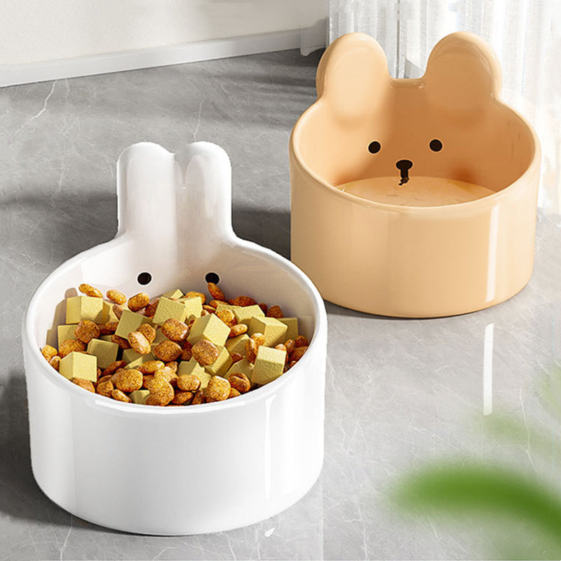 KFX-6201405 Ceramic Pet Bowl Set for Dogs and Cats - Neck Protection Design, Easy to Clean, Two Colors Available