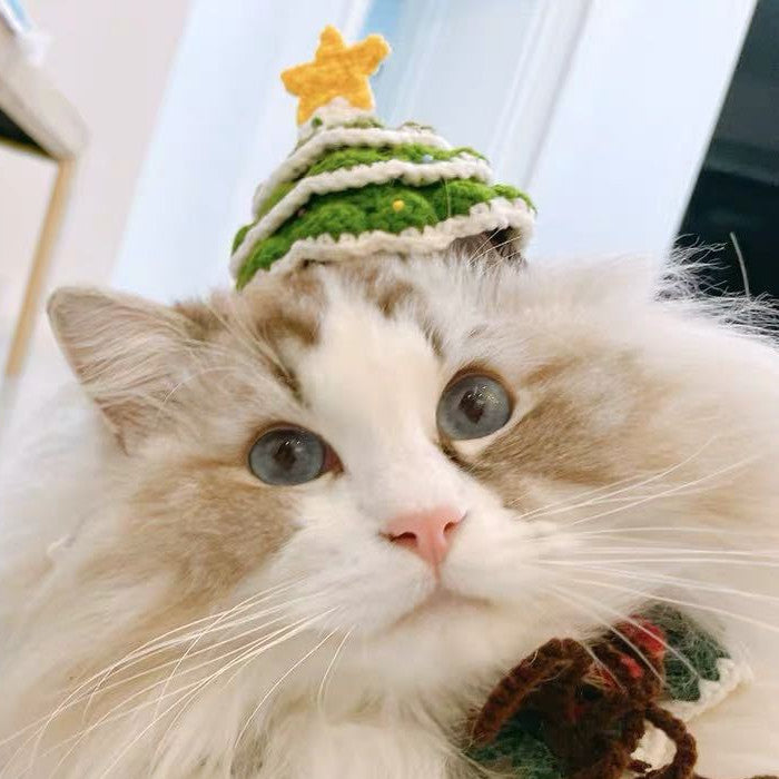 KFX-6201533 Handmade Woolen Pet Hat in Green for Cats, Small Dogs, and Rabbits