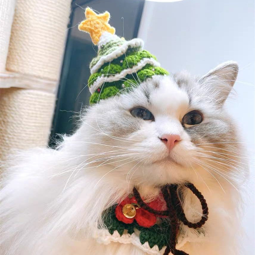 KFX-6201533 Handmade Woolen Pet Hat in Green for Cats, Small Dogs, and Rabbits