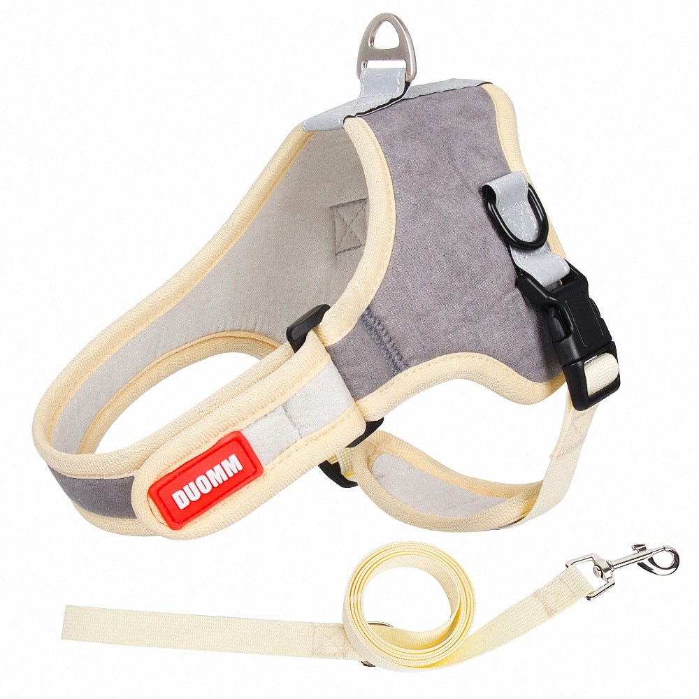 KFX-6203197 Suede Adjustable Dog Harness with Chest Strap and Leash