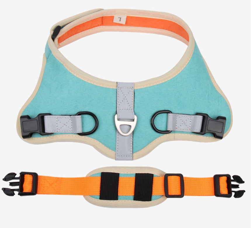 KFX-6203197 Suede Adjustable Dog Harness with Chest Strap and Leash