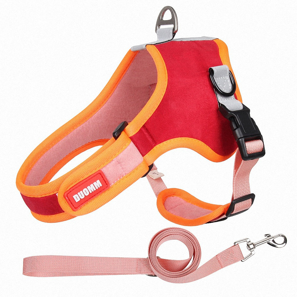 KFX-6203197 Suede Adjustable Dog Harness with Chest Strap and Leash
