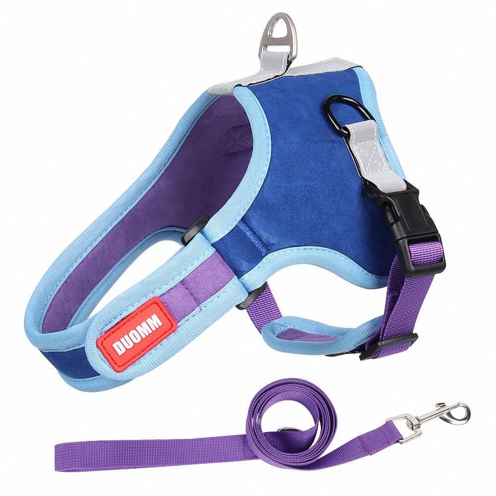 KFX-6203197 Suede Adjustable Dog Harness with Chest Strap and Leash