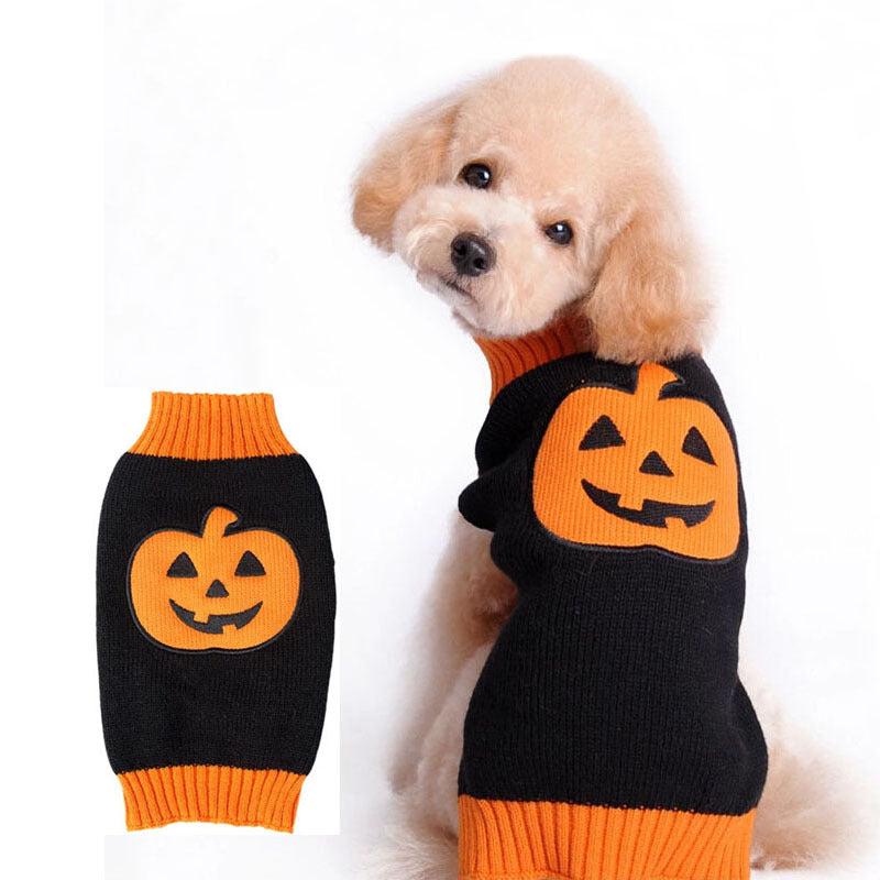 KFX-6207677 Knitted Pumpkin Sweater for Pets - Cozy Acrylic Design in Orange & Blue Options