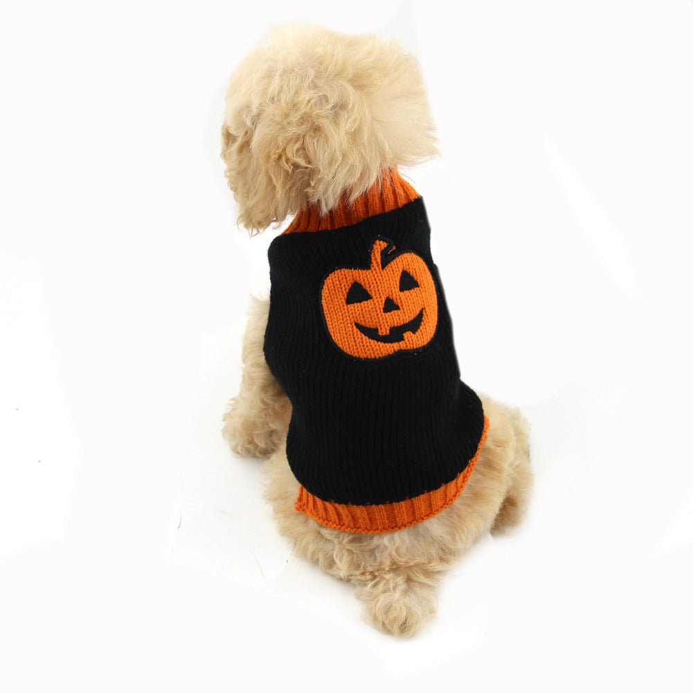 KFX-6207677 Knitted Pumpkin Sweater for Pets - Cozy Acrylic Design in Orange & Blue Options