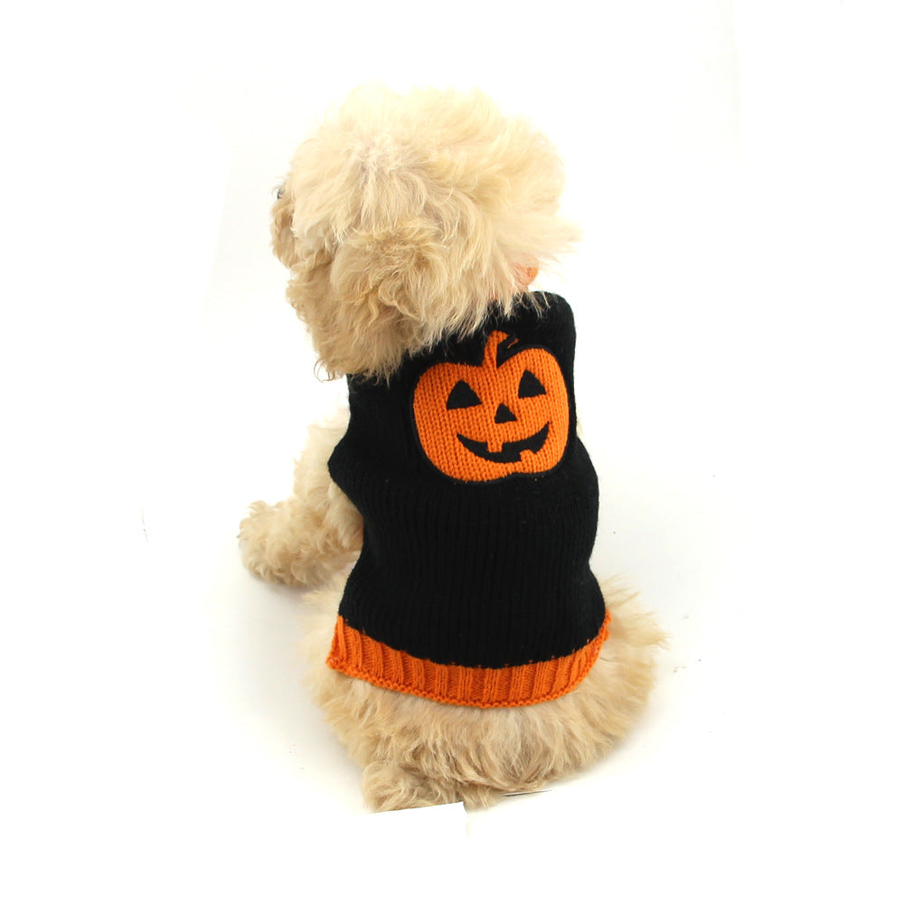 KFX-6207677 Knitted Pumpkin Sweater for Pets - Cozy Acrylic Design in Orange & Blue Options