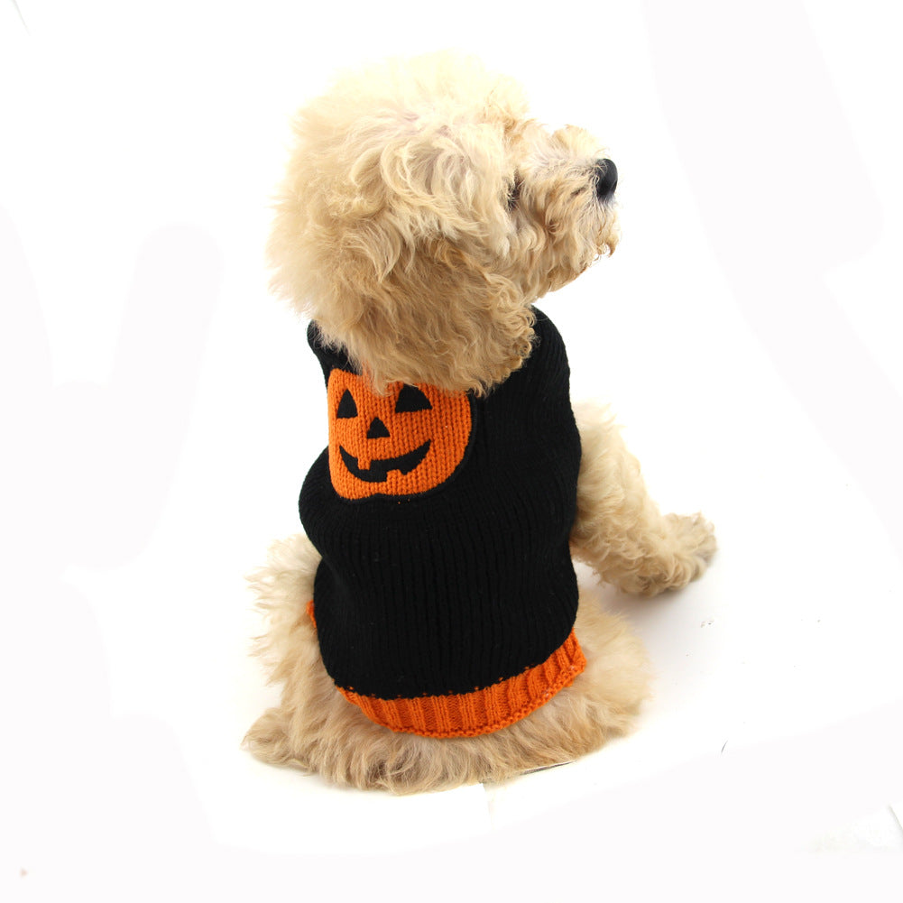 KFX-6207677 Knitted Pumpkin Sweater for Pets - Cozy Acrylic Design in Orange & Blue Options