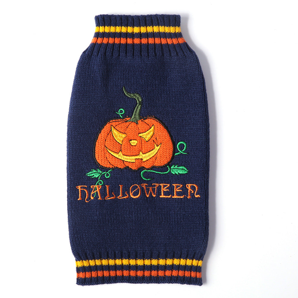 KFX-6207677 Knitted Pumpkin Sweater for Pets - Cozy Acrylic Design in Orange & Blue Options