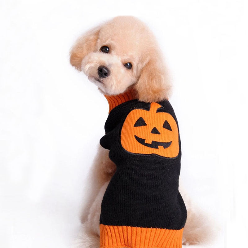 KFX-6207677 Knitted Pumpkin Sweater for Pets - Cozy Acrylic Design in Orange & Blue Options