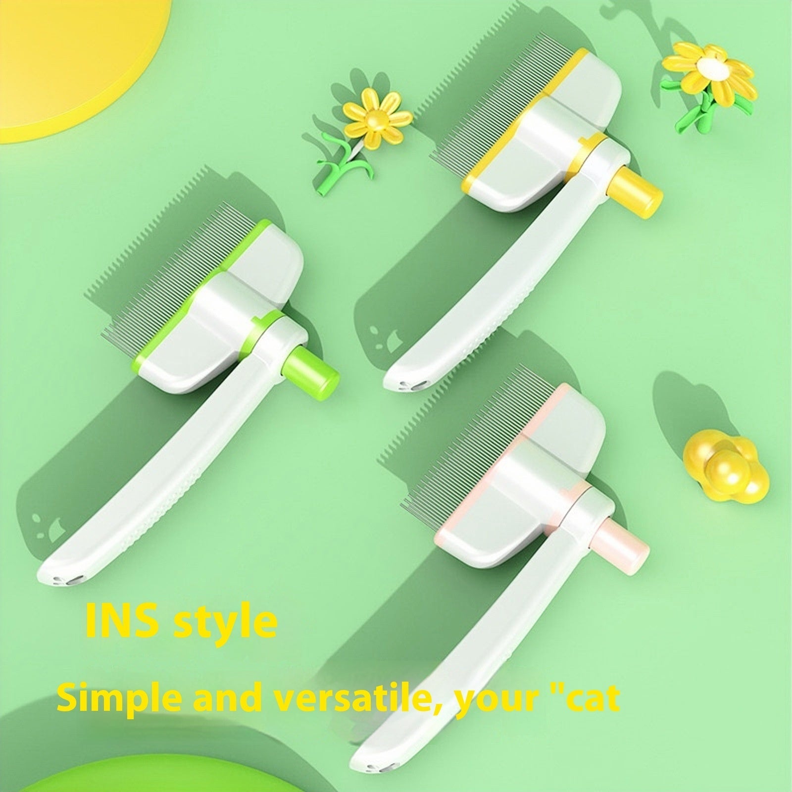 KFX-6211261 Self-Cleaning Pet Comb for Long Hair Cats and Dogs - Gentle Hair Removal, Skin Protection, and Health Promotion