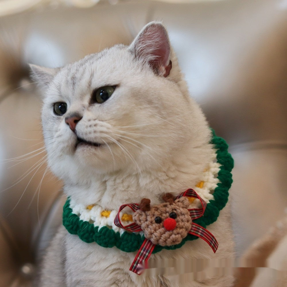 KFX-6211645 Knitted Christmas Scarf for Pets - Striped Santa Claus, Elk Designs & Bow Ties