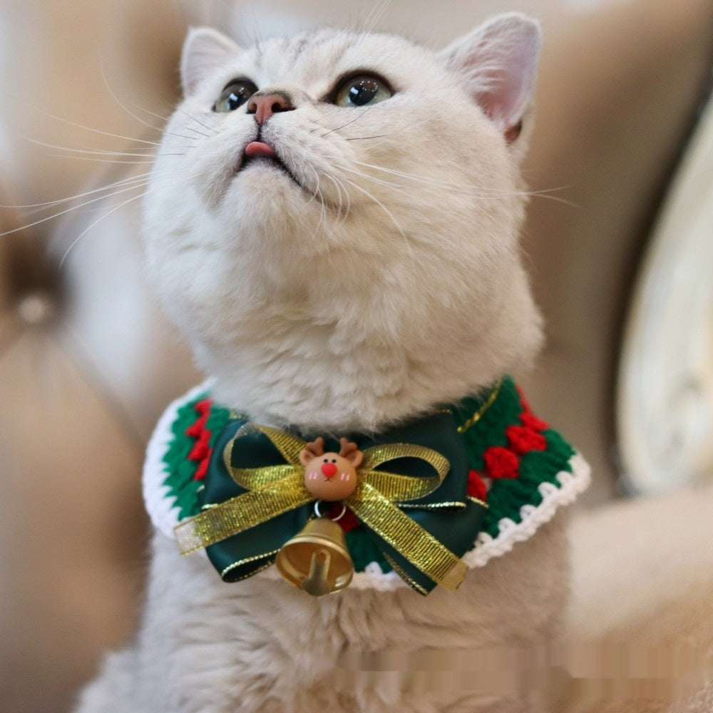 KFX-6211645 Knitted Christmas Scarf for Pets - Striped Santa Claus, Elk Designs & Bow Ties