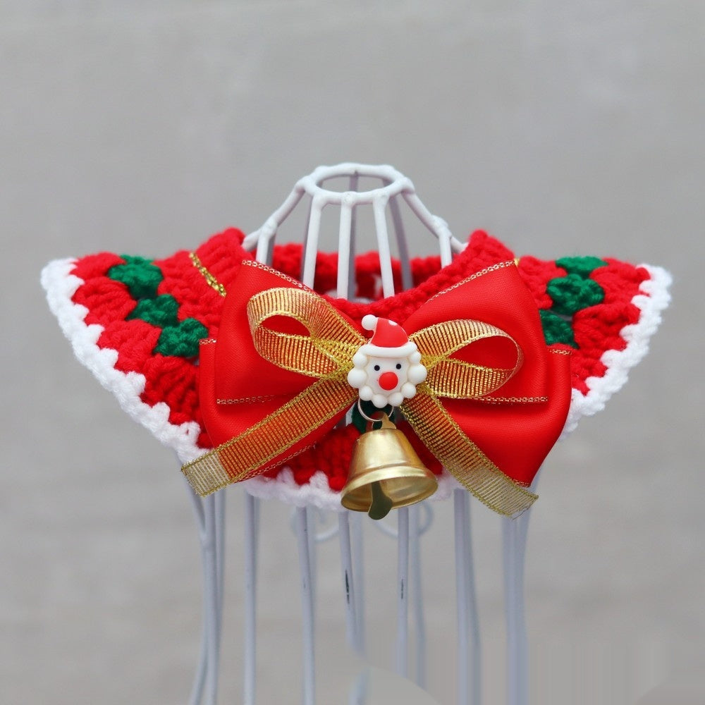 KFX-6211645 Knitted Christmas Scarf for Pets - Striped Santa Claus, Elk Designs & Bow Ties