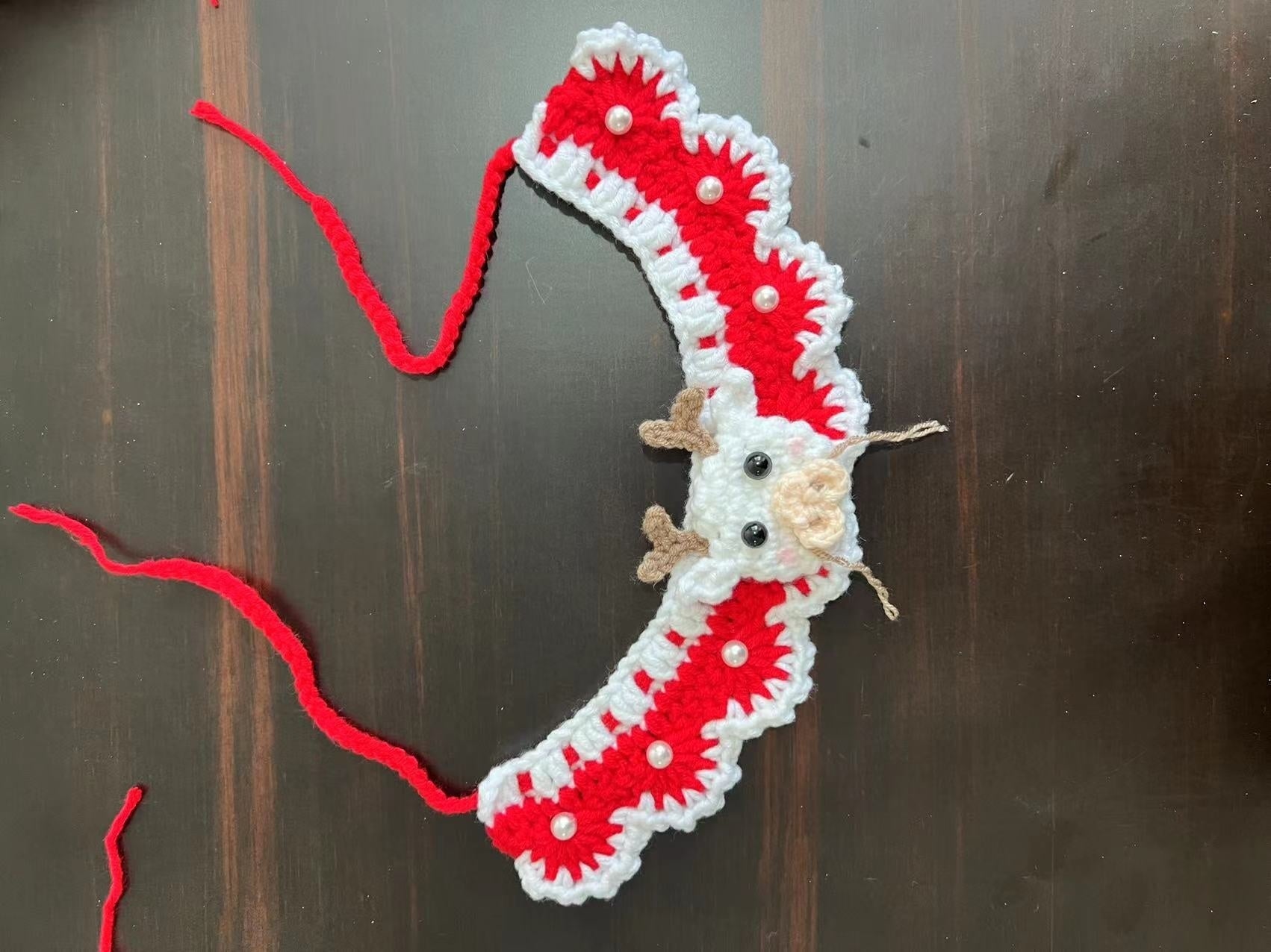 KFX-6211645 Knitted Christmas Scarf for Pets - Striped Santa Claus, Elk Designs & Bow Ties
