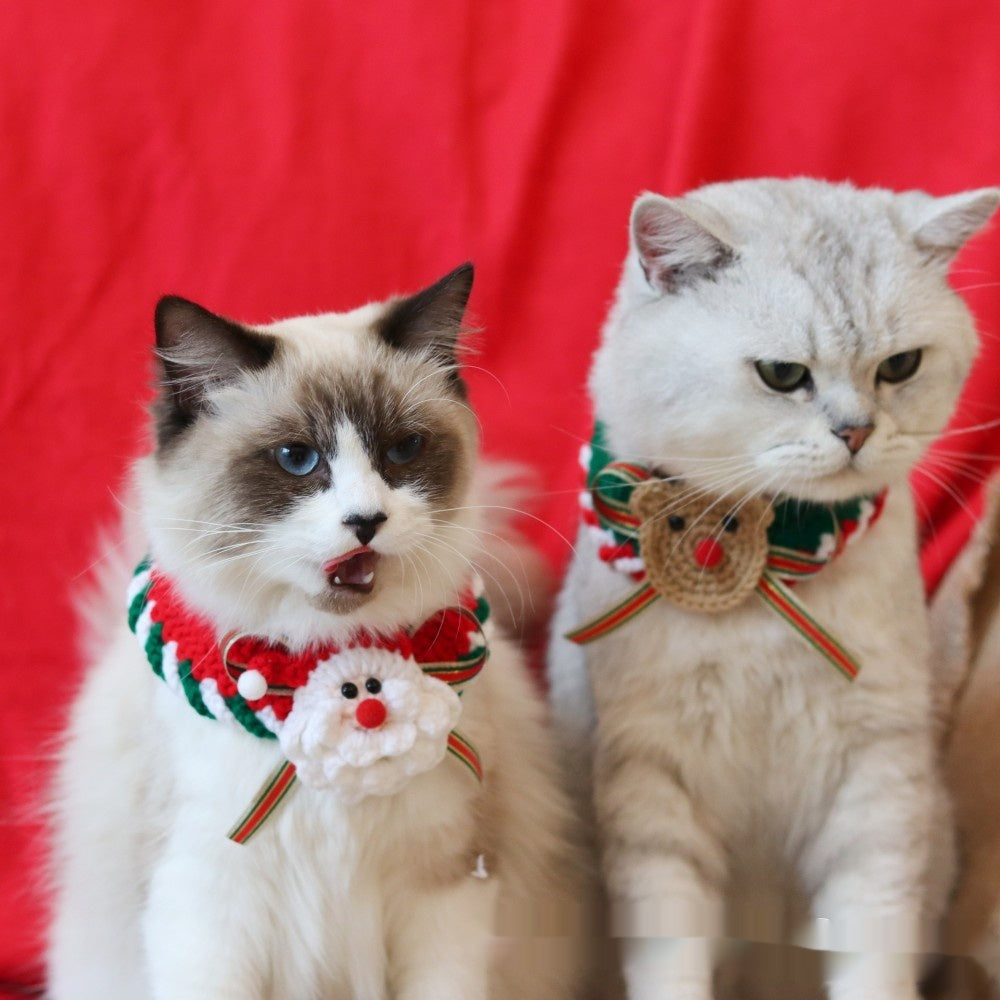 KFX-6211645 Knitted Christmas Scarf for Pets - Striped Santa Claus, Elk Designs & Bow Ties