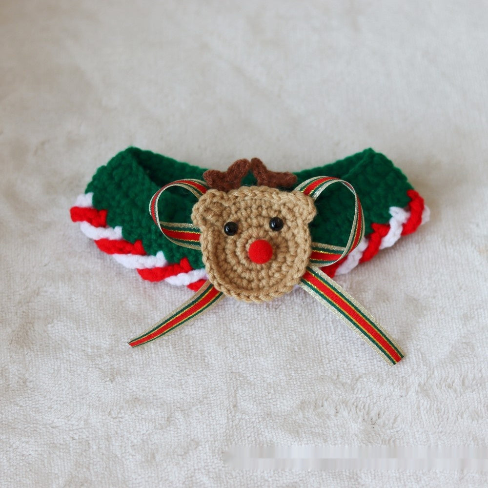 KFX-6211645 Knitted Christmas Scarf for Pets - Striped Santa Claus, Elk Designs & Bow Ties