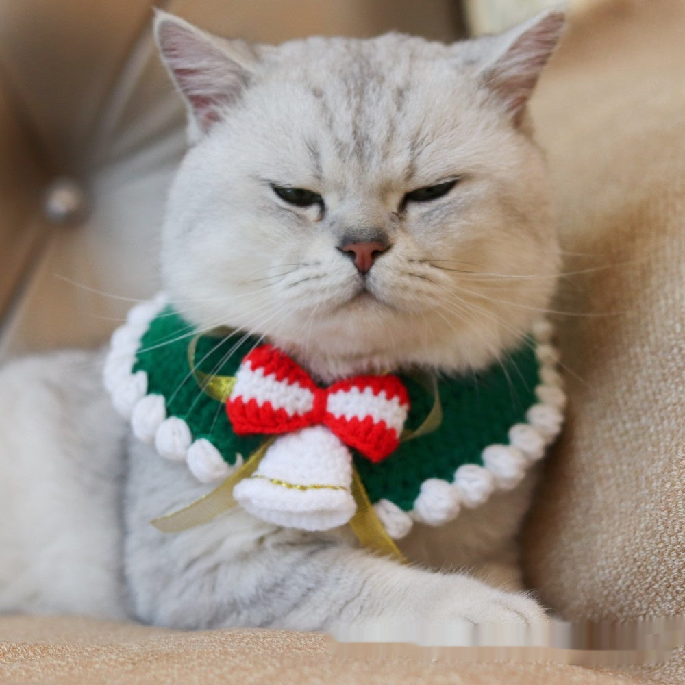KFX-6211645 Knitted Christmas Scarf for Pets - Striped Santa Claus, Elk Designs & Bow Ties