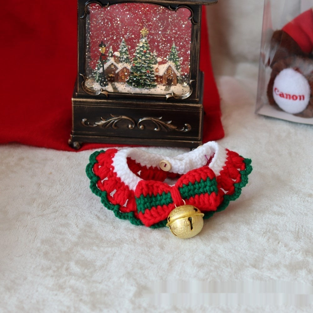 KFX-6211645 Knitted Christmas Scarf for Pets - Striped Santa Claus, Elk Designs & Bow Ties