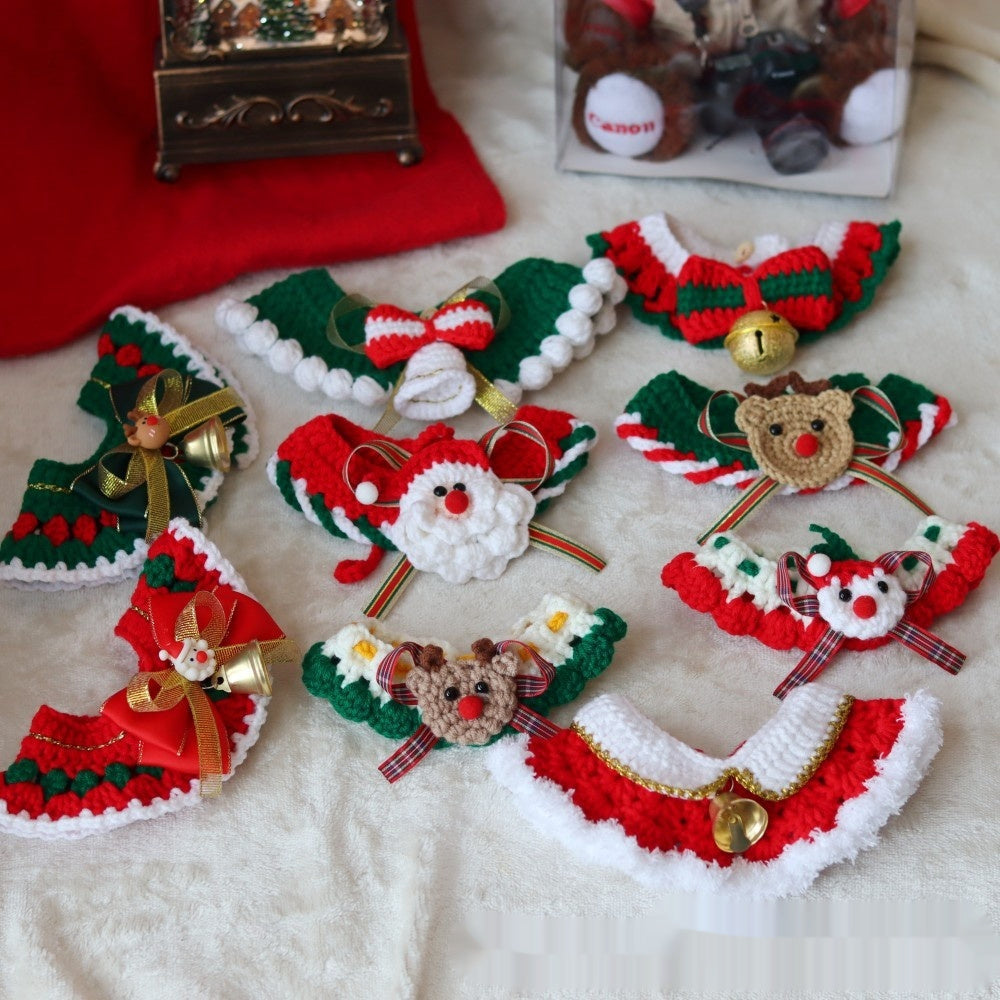 KFX-6211645 Knitted Christmas Scarf for Pets - Striped Santa Claus, Elk Designs & Bow Ties